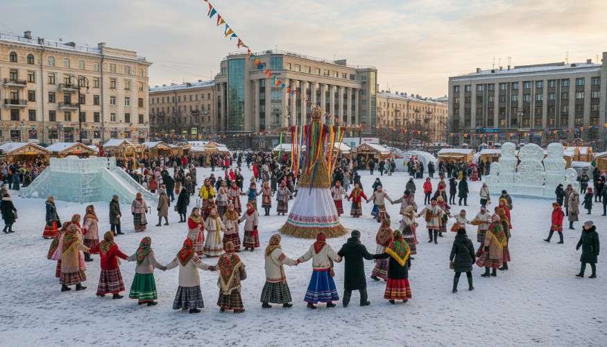 гуляния, праздник, площадь, город, люди, чучело