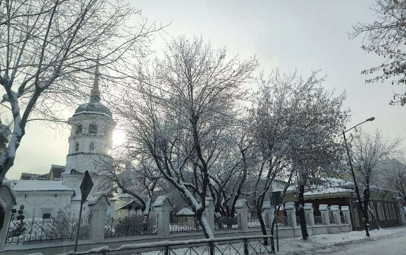 деревья, снег, храм, зима, погода