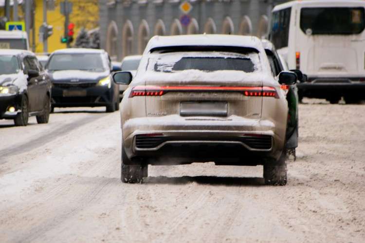 автомобиль, машины, поток, снег, зима, транспорт