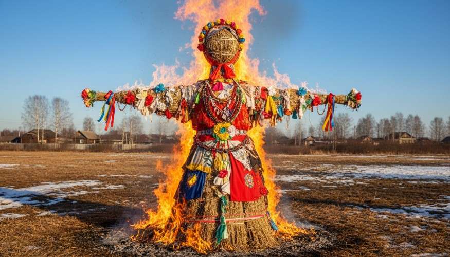чучело, Масленица, кукла, солома, одежда, огонь