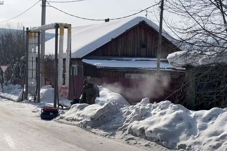 трубы, теплотрасса, снег, Бодайбо