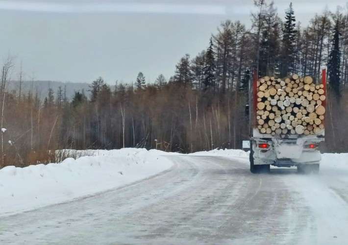 Лесовоз на трассе зимой