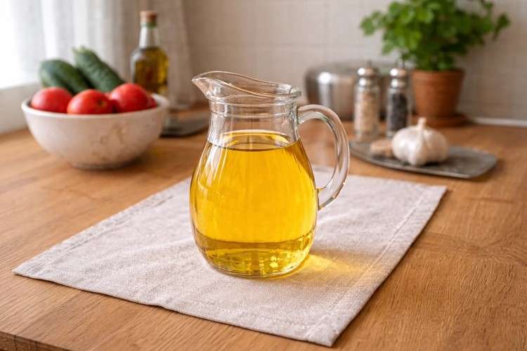 Кувшин с маслом на столе