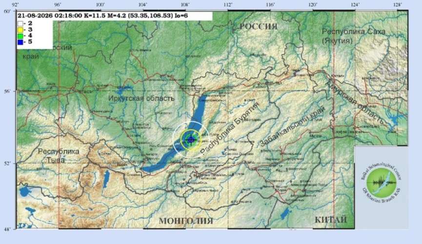 Карта с эпицентром землетрясения