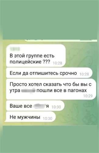 Скриншот в группе Телеграмм с оскорблениями в адрес полицейских