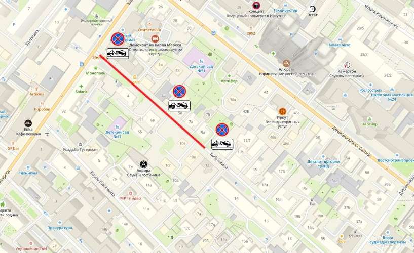 Карта Иркутска