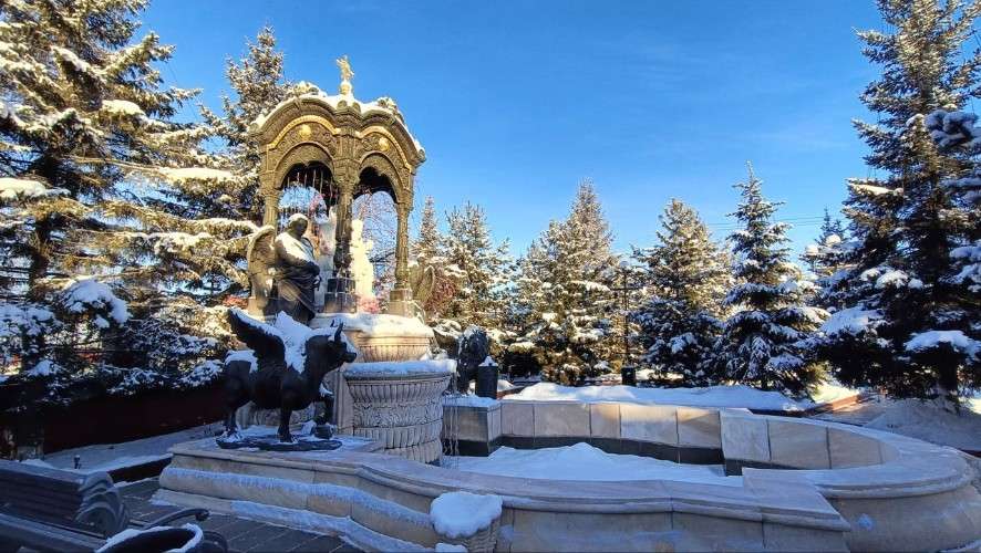 памятник, скульптура, снег, погода