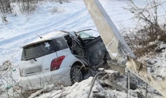 Иномарка с женщиной за рулём и тремя детьми въехала в столб под Иркутском