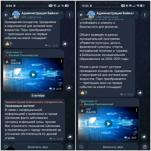 Просьбу не ездить в Шелехов из-за информации о чуме удалили из канала администрации Байкальска