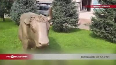 Скульптуру "Золотая" корова" в центре Иркутска повредили вандалы